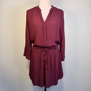 Babaton Shirt Dress Long Sleeve Tie Waist Corporate Girlie Burgundy Size Large